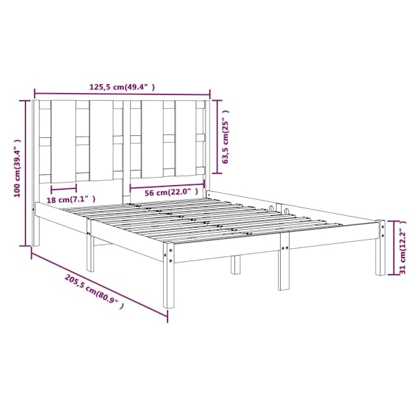 vidaXL Sängram grå massiv furu 120x200 cm enkelsäng Grå
