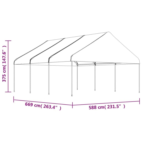 vidaXL Paviljong med tak vit 6,69x5,88x3,75 m polyeten Vit