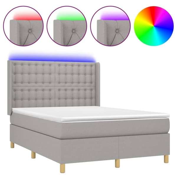 vidaXL Ramsäng med madrass & LED ljusgrå 140x200 cm tyg Grå