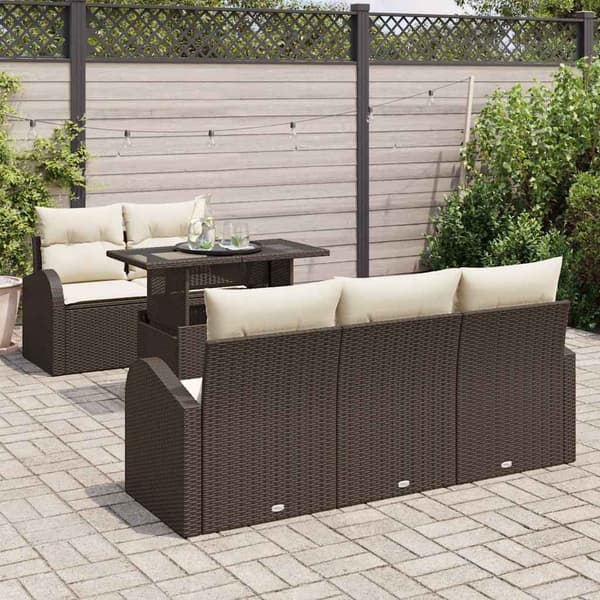 vidaXL Trädgårdsoffset 6 st Brun Poly Rattan Brun