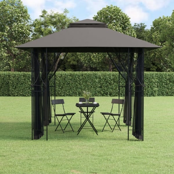 vidaXL Paviljong med sidoväggar antracit 300x300x270 cm stål Antracit