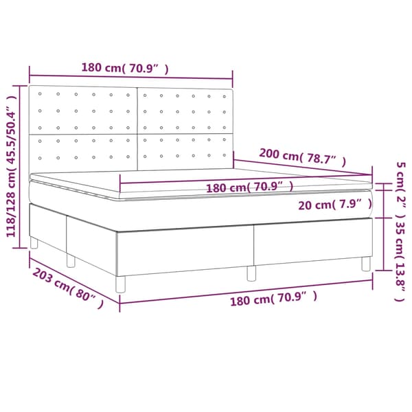 vidaXL Ramsäng med madrass mörkgrå 180x200 cm sammet Grå