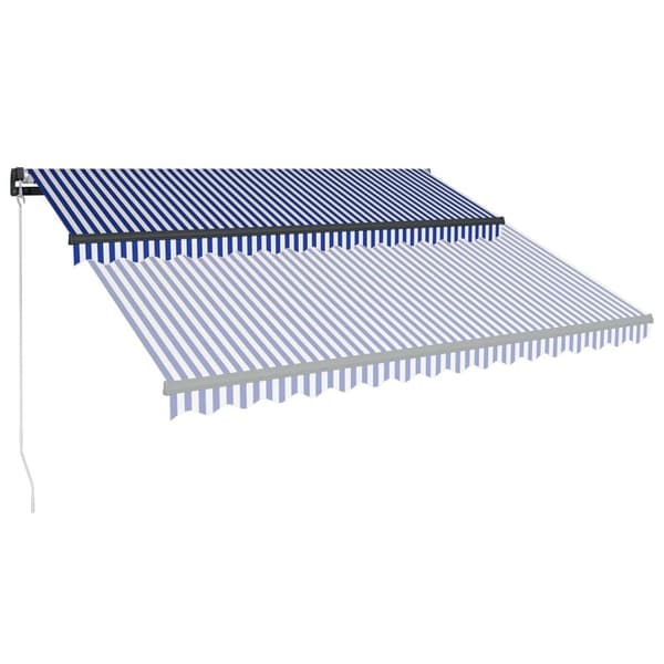 vidaXL Markis manuellt infällbar med LED 450x300 cm blå och vit Blå