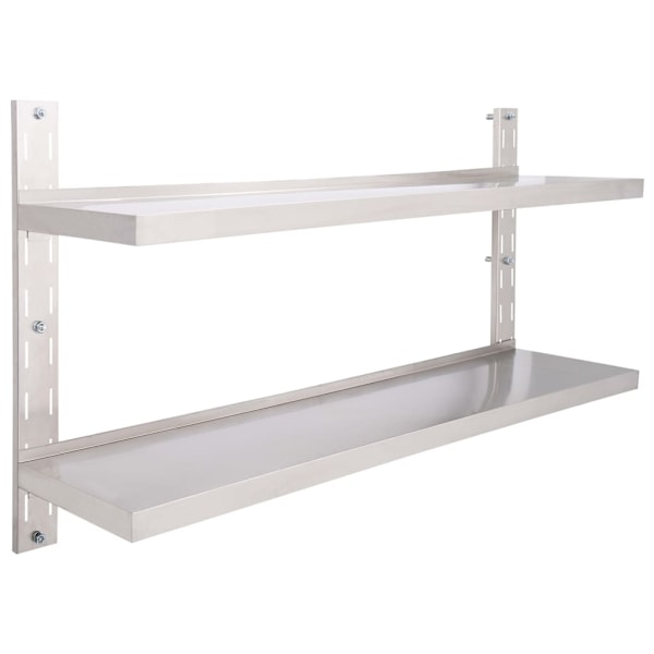 vidaXL Svävande vägghylla 2 plan rostfritt stål 150x30 cm grå