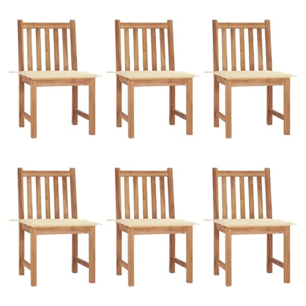 vidaXL Trädgårdsstolar 6 st med dynor massiv teak Creme