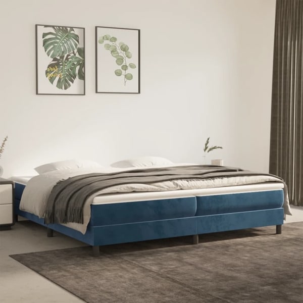 vidaXL Ramsäng med madrass mörkblå 200x200 cm sammet Blå