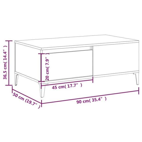 vidaXL Soffbord brun ek 90x50x36,5 cm konstruerat trä Brun