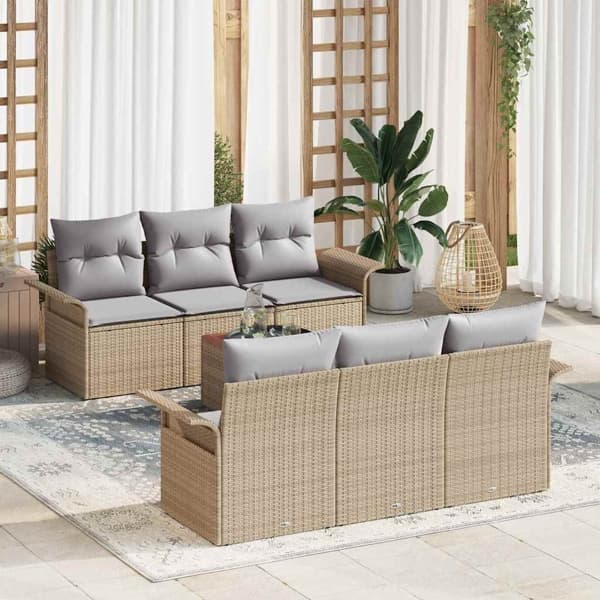 vidaXL Trädgårdsoffset med kudde 7 pcs Beige konstrotting Beige