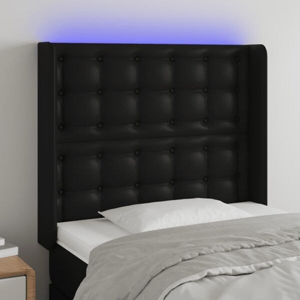 vidaXL Sänggavel LED svart 93x16x118/128 cm konstläder Svart