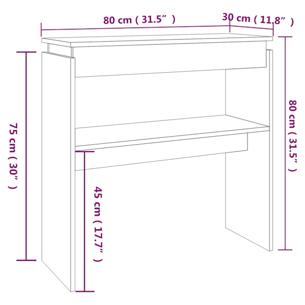 vidaXL Avlastningsbord rökfärgad ek 80x30x80 cm konstruerat trä Brun