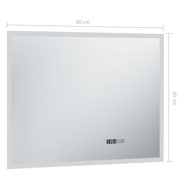vidaXL Badrumsspegel LED med touch-sensor och tidsdisplay 80x60 cm Silver