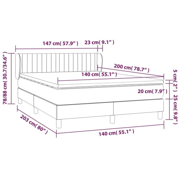 vidaXL Ramsäng med madrass mörkgrå 140x200 cm tyg Grå