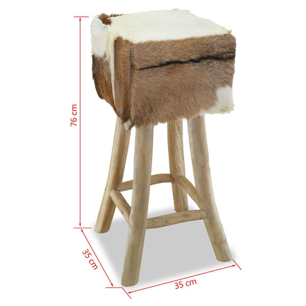 vidaXL Barstol äkta läder teak fyrkantig Brun