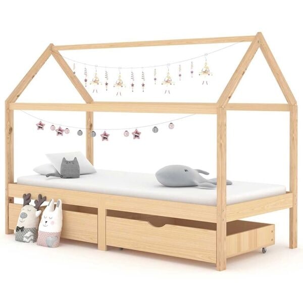 vidaXL Barnsäng med lådor massiv furu 90x200 cm Brun