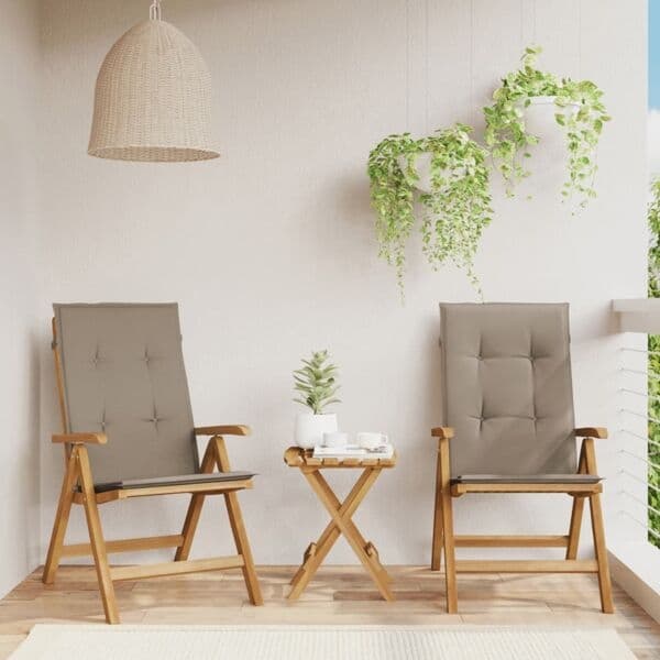 vidaXL Fällbara fåtöljer med dynor, 2 st, massivt trä, teak Brun