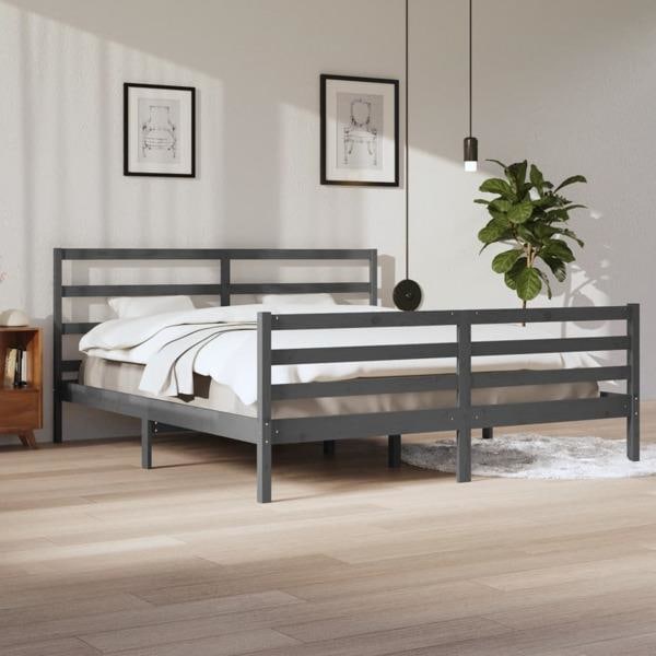 vidaXL Sängram grå massiv furu 200x200 cm Grå
