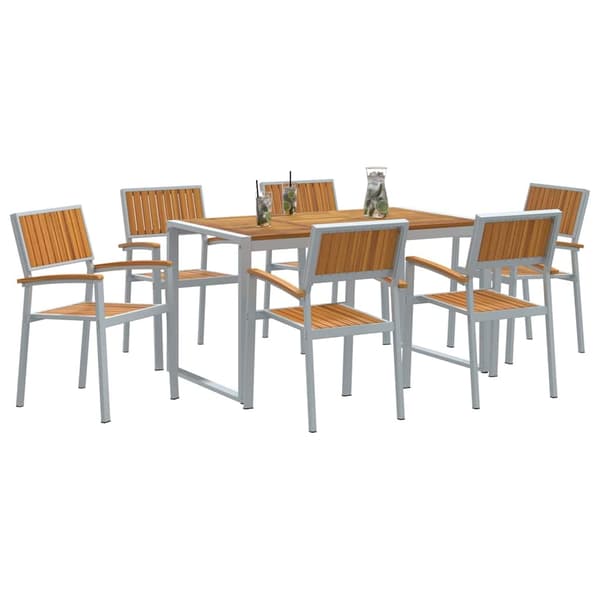 vidaXL Trädgårdsmöbelset 7 pcs Grå Massivt Akaciaträ Grå