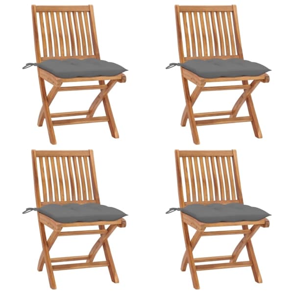 vidaXL Hopfällbara trädgårdsstolar med dynor 4 st massiv teak grå