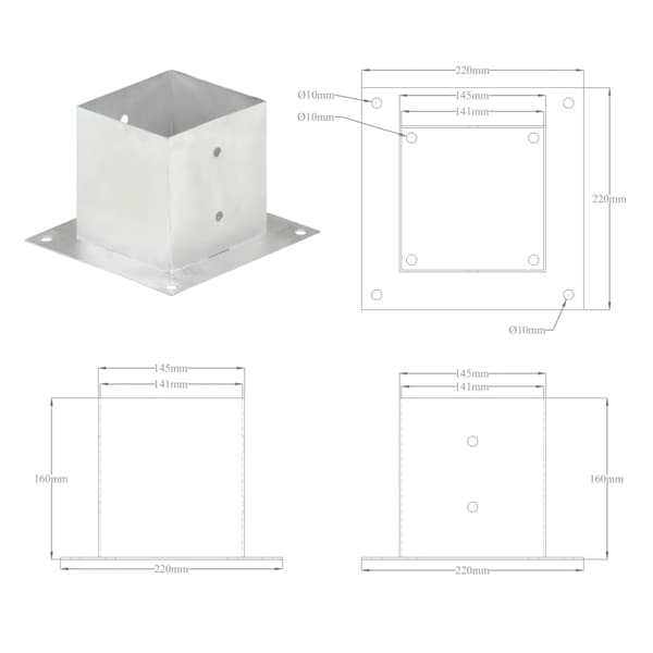 vidaXL Stolpfot 4 st galvaniserad metall 141 mm Silver
