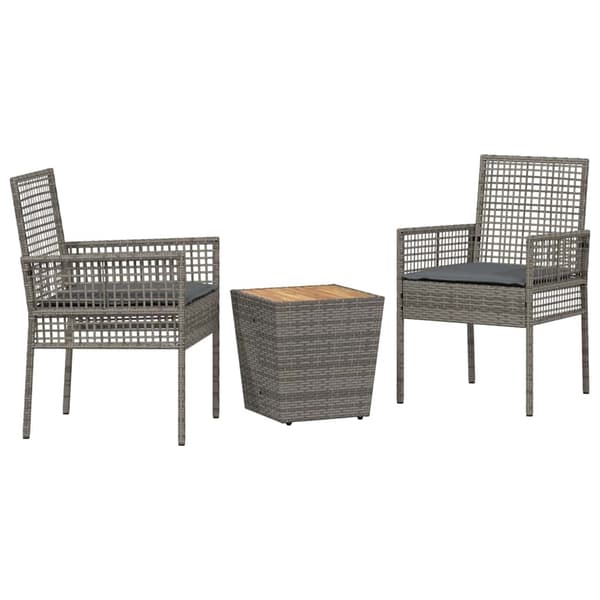 vidaXL Trädgårds Bistro Set 3 st Grå konstrotting Grå