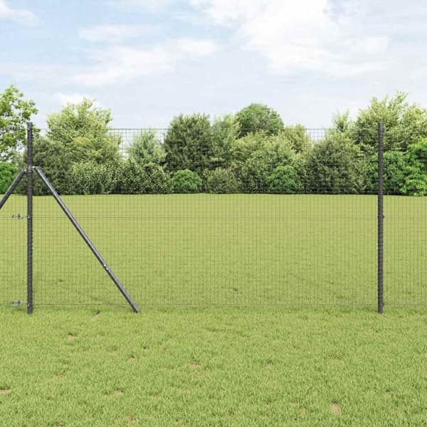 vidaXL Svetsat trådgaller markfäste 25 x 1 m PVC-belagda stål Grå Mesh Grå