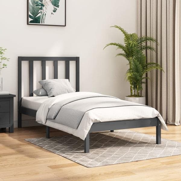 vidaXL Sängram grå massiv furu 90x200 cm Grå