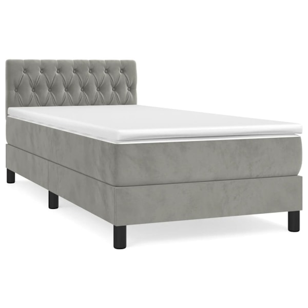 vidaXL Ramsäng med madrass ljusgrå 90x200 cm sammet Grå