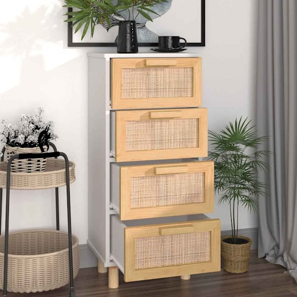 vidaXL Skänk vit 40x30x90 cm massiv furu och naturlig rotting Vit