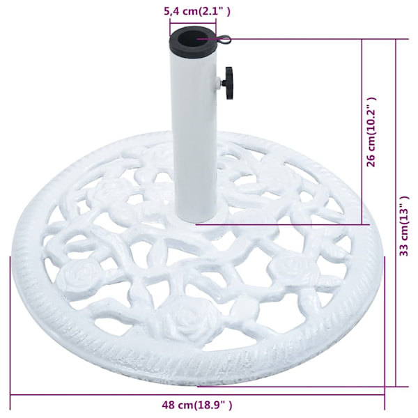 vidaXL Parasollfot vit 12 kg 48 cm gjutjärn Vit