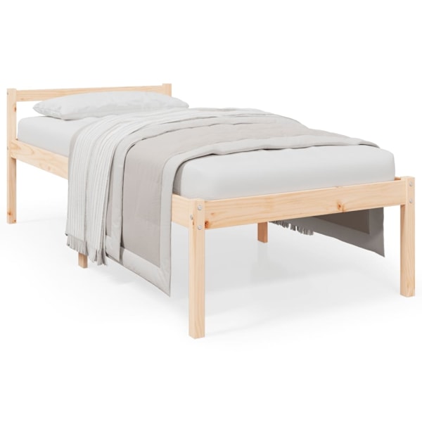 vidaXL Sängram massiv furu 90x200 cm Brun