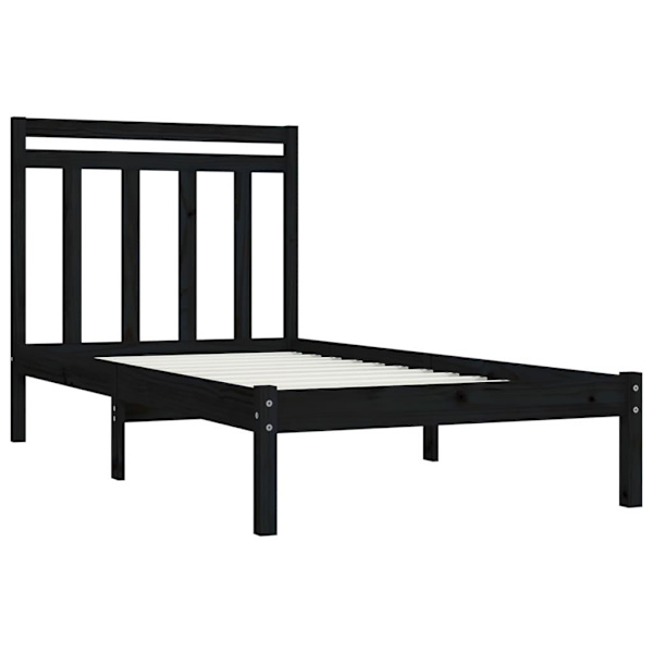 vidaXL Sängram svart massivt trä 90x200 cm Svart