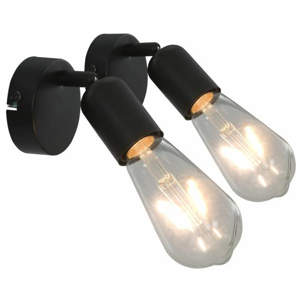 vidaXL Spotlights 2 st med glödlampor 2 W svart E27 Svart
