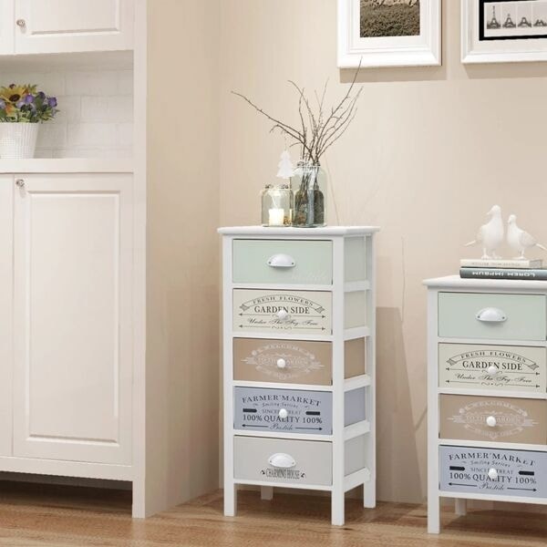 vidaXL Shabby Chic French byrå 5 lådor trä Vit