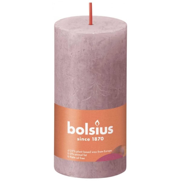 Bolsius Rustika blockljus 8-pack 100x50 mm askrosa Rosa