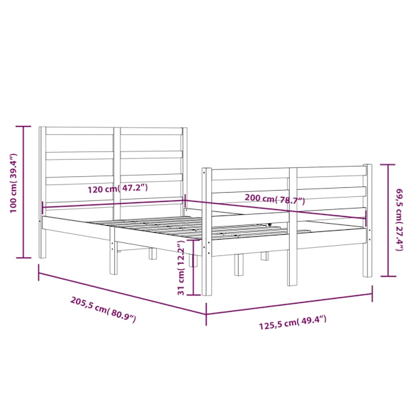 vidaXL Sängram vit massiv furu 120x200 cm enkelsäng Vit