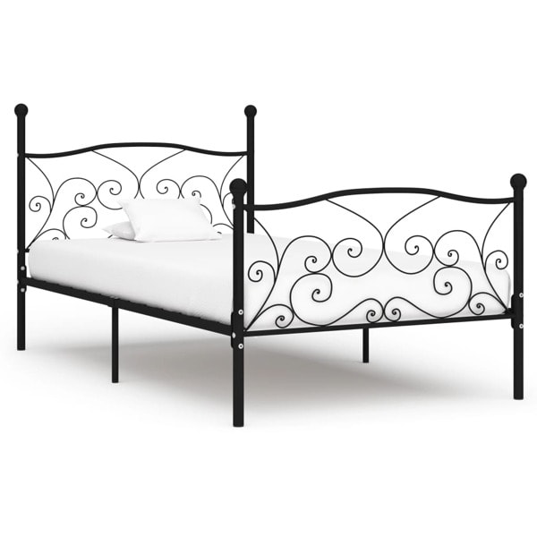 vidaXL Sängram utan madrass med ribbotten svart metall 90x200 cm Svart
