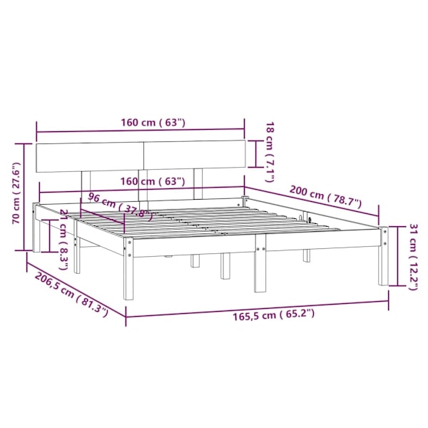 vidaXL Sängram vit massiv furu 160x200 cm Vit