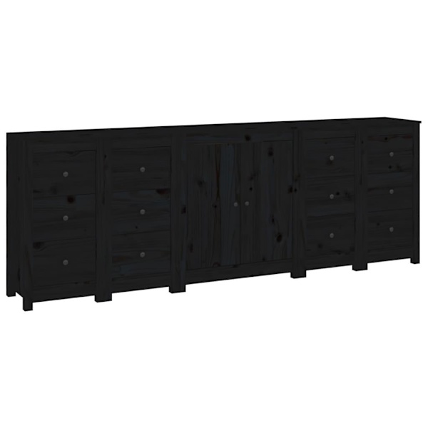 vidaXL Skänk svart 230x35x80 cm massiv furu Svart