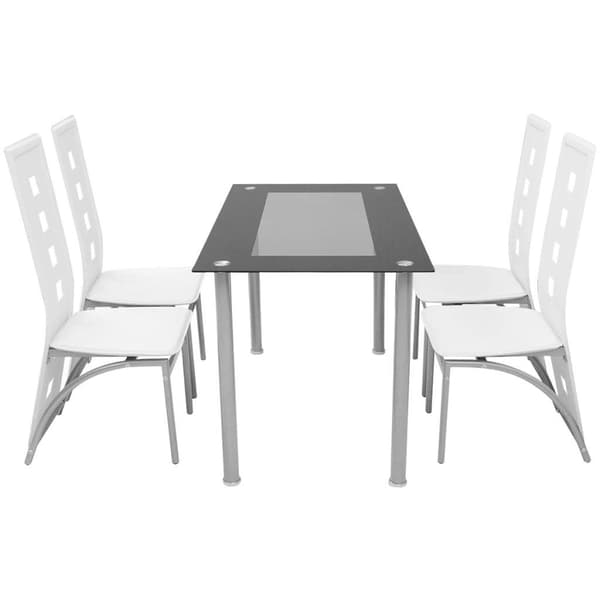 vidaXL Matbord och stolar 5 delar vit Vit