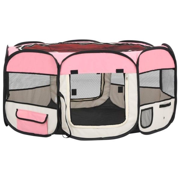 vidaXL Hopfällbar hundhage med väska rosa 145x145x61 cm Rosa