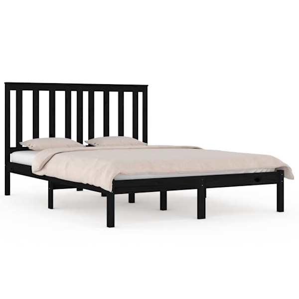 vidaXL Sängram svart massiv furu 160x200 cm Svart