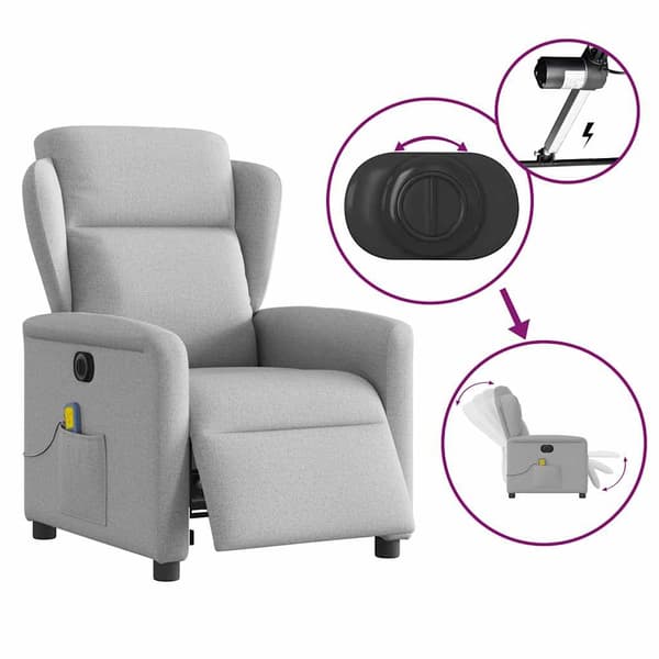 vidaXL Elektrisk massagefåtölj molngrå tyg Grå