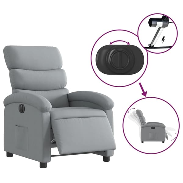 vidaXL Elektrisk reclinerfåtölj ljusgrå tyg Grå