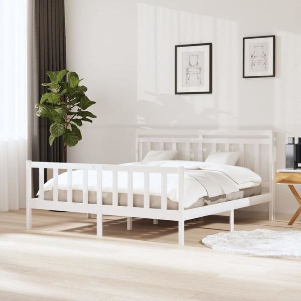 vidaXL Sängram vit massivt trä 160x200 cm Vit