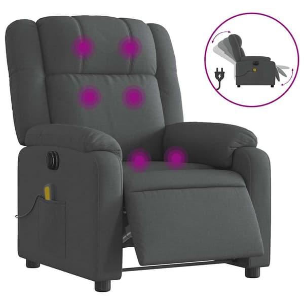 vidaXL Elektrisk massagefåtölj mörkgrå tyg Grå