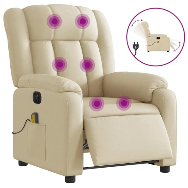 vidaXL Elektrisk massagefåtölj gräddvit tyg Kräm