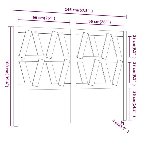 vidaXL Sänggavel svart 146x4x100 cm massiv furu Svart