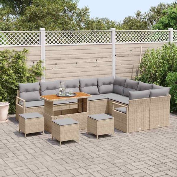 vidaXL Trädgårdsoffset 13 st Beige konstrotting Beige