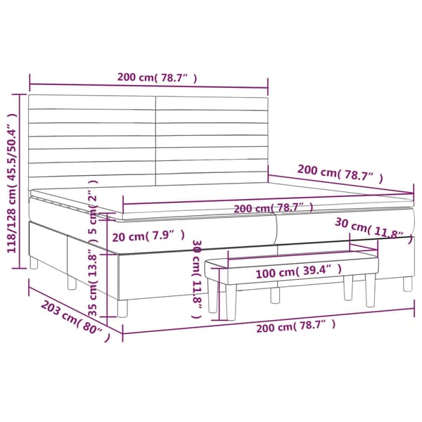 vidaXL Ramsäng med madrass ljusgrå 200x200 cm tyg Grå