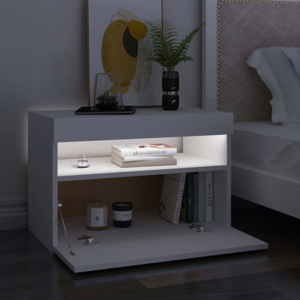 vidaXL Sängbord med LED-belysning vit 60x35x40 cm konstruerat tr Vit